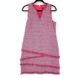 Worth Dress New York Women's Sz 6 Tweed Fringe Sheath Sleeveless Pink Multicolor